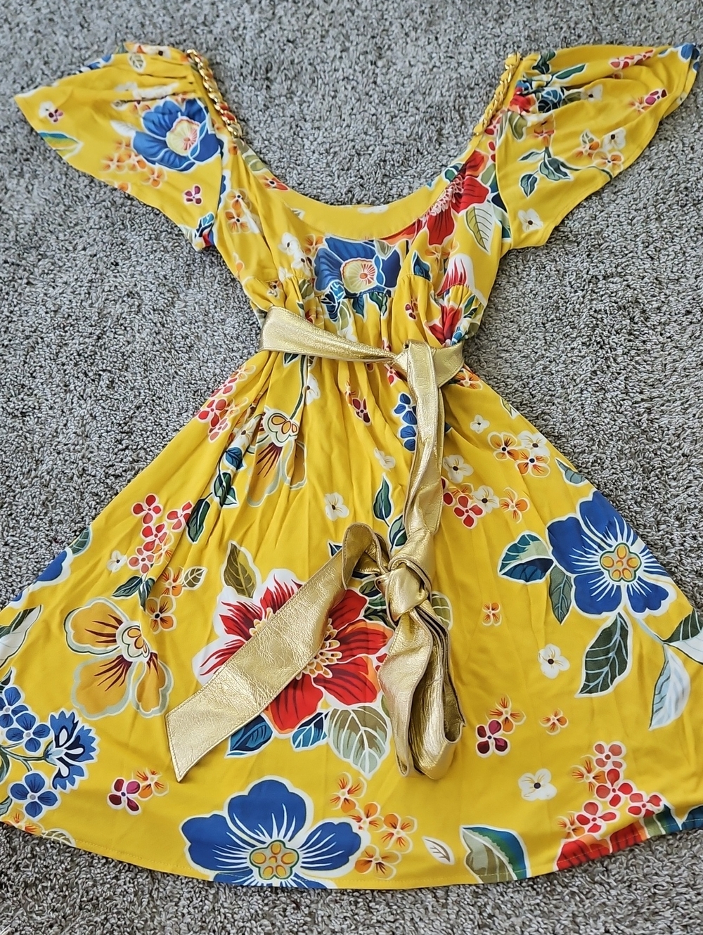 Dolce & Gabbana Yellow Floral Dress with Gold Belt 40/S - Picture 2 of 11